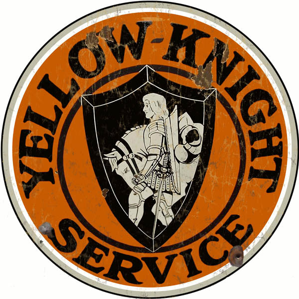 Reproduction Vintage Yellow Knight Service Sign 14 Round - New