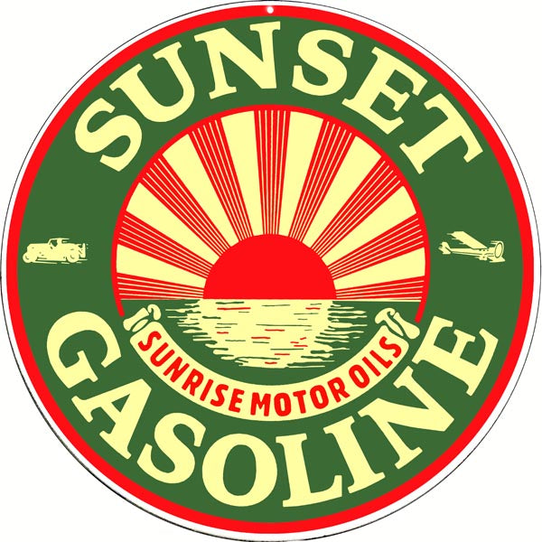 Sunset Gasoline Reproduction Sign 14 Round