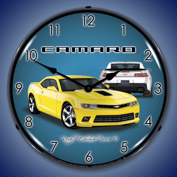 2014 SS Camaro Bright Yellow Lighted Clock