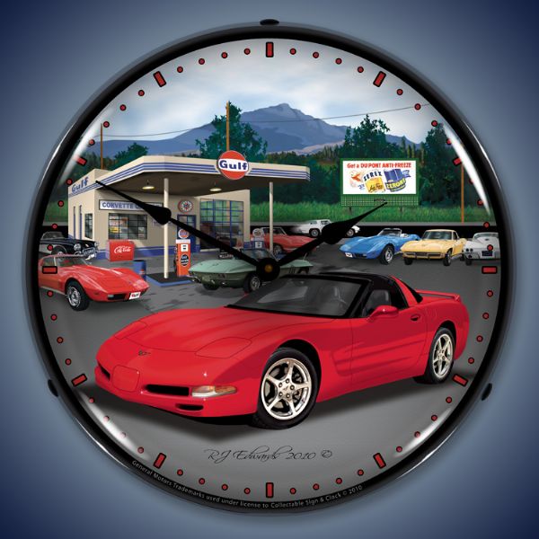 C5 Corvette Gulf Lighted Clock
