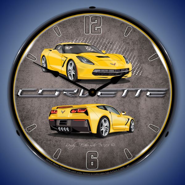 C7 Corvette Velocity Yellow Lighted Clock