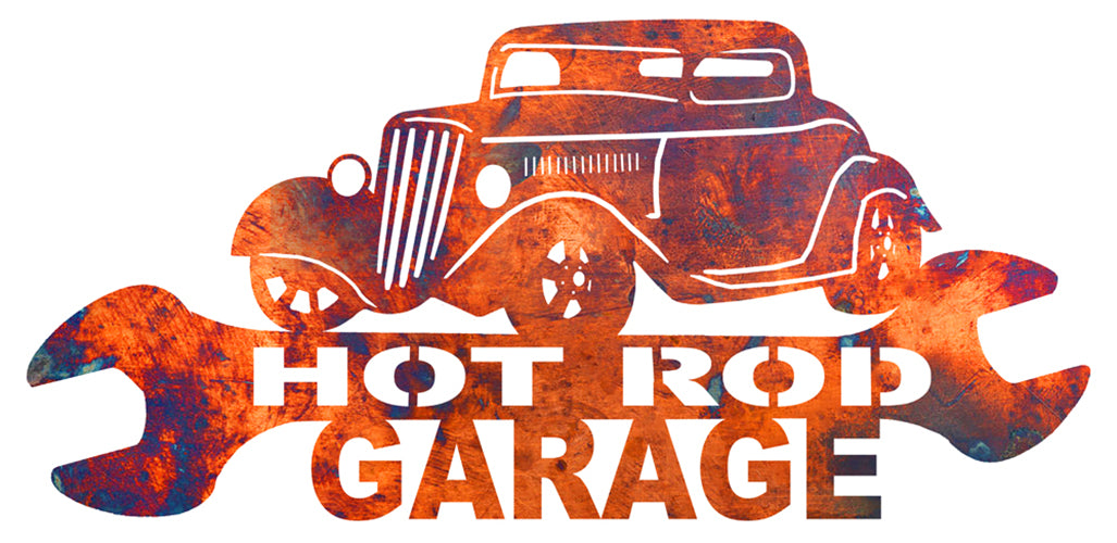 Hot Rod Garage Laser Cut Out Faux Copper Metal Sign 20.1x9.6