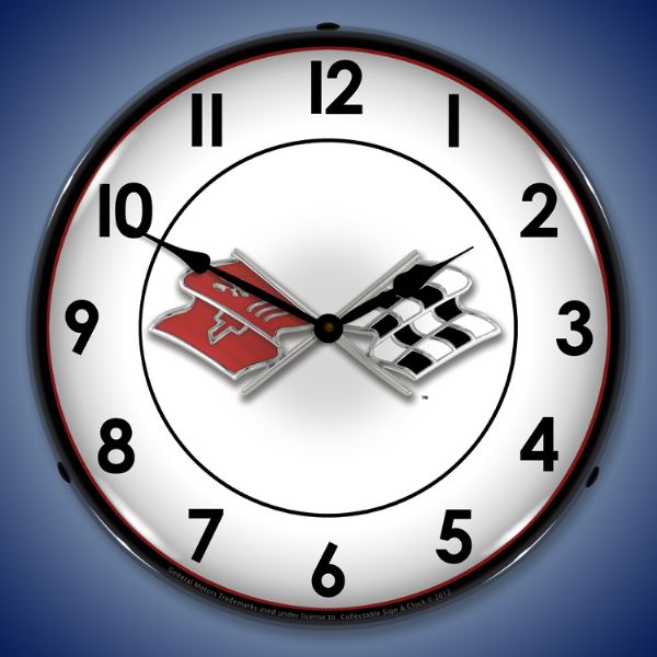 Corvette Flags Lighted Clock