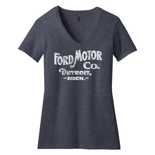 Ladies Ford Distressed 1903 Text V-Neck