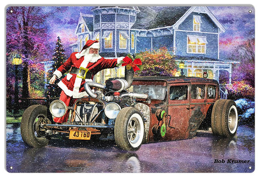 Hot Rod Christmas Metal Sign 12x18