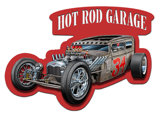 Hot Rod Garage Cut Out With 3D Effect Wall Art Metal Sign 14x20