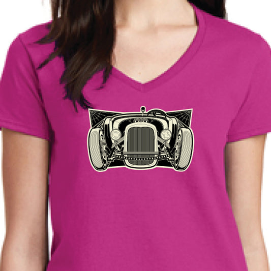 Ladies Rat Rod T-Shirt - Pink/Grey