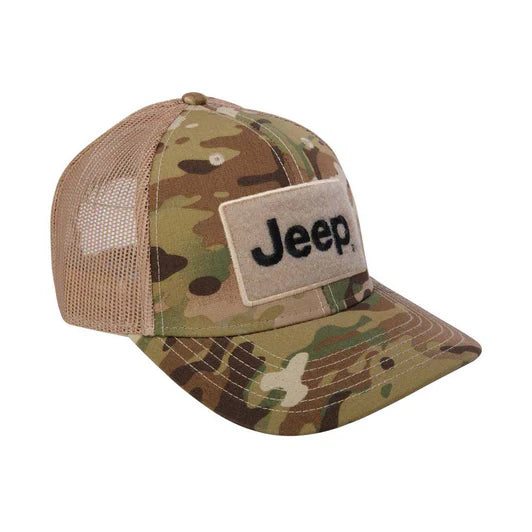 Hat - Jeep Text Logo Camo Pattern Hook and Loop Tactical Snapback - New