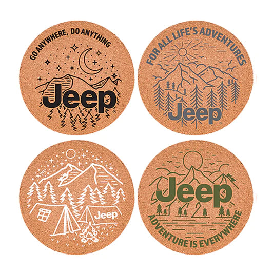 Coaster Set Cork - Jeep Assorted Logos - New
