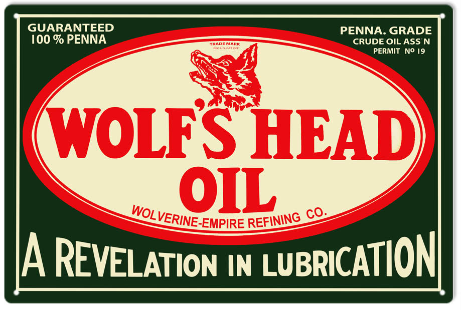 Reproduction Wolfs Head Oil Sign - New