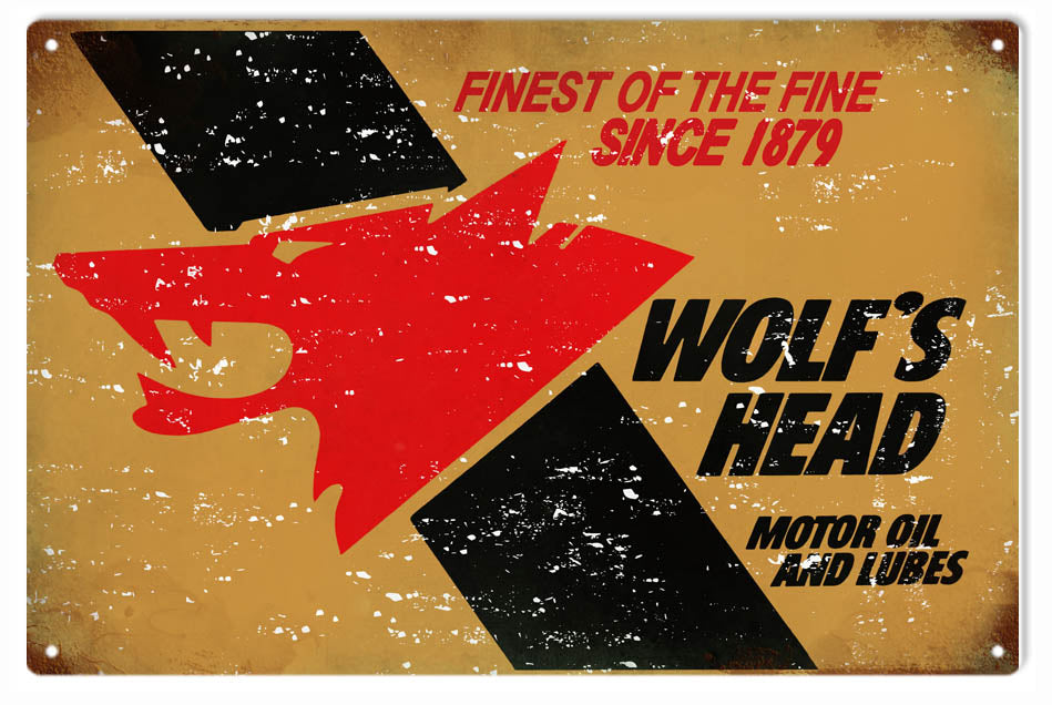 Reproduction Wolfs Head Motor Oil Sign - Yellow