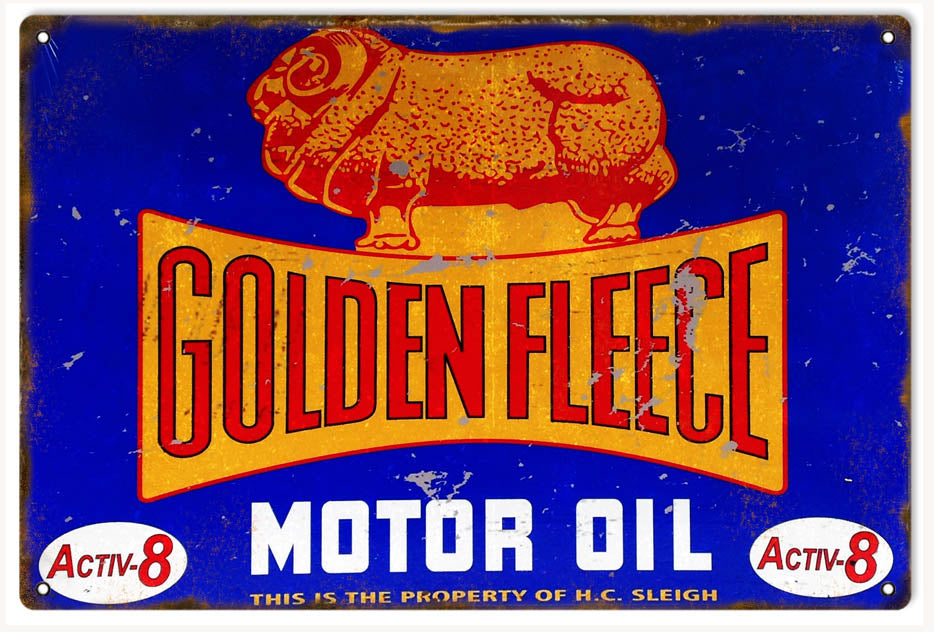 Reproduction Golden Fleece Motor Oil Sign 12x18