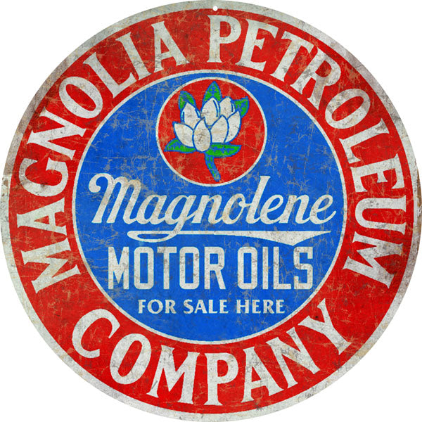 Vintage Magnolia Petroleum Motor Oil Reproduction Sign 14 Round