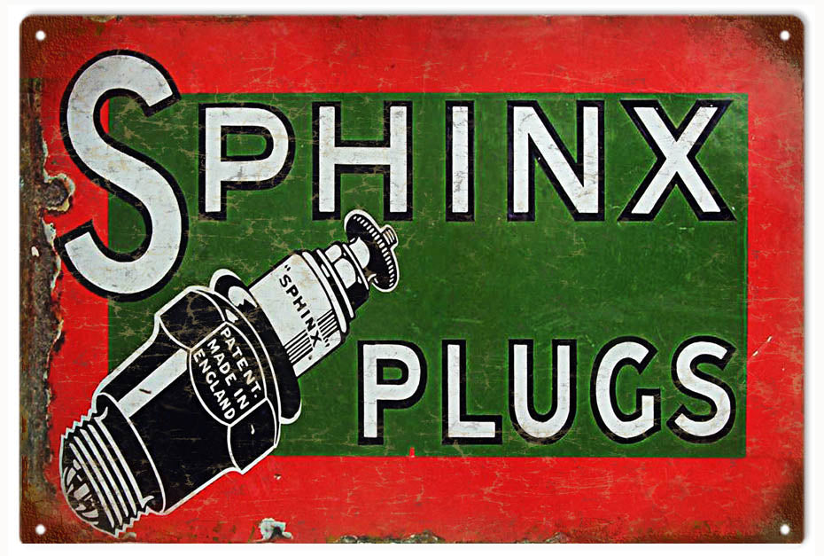 Sphinx Spark Plugs Reproduction Gas Station Sign 12x18