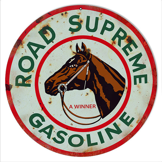 Road Supreme Reproduction Gasoline Metal Sign