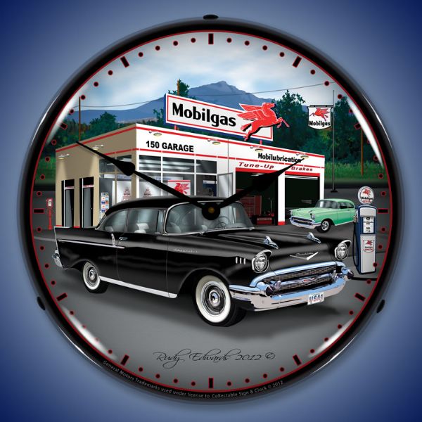 1957 Chevy Mobil Gas Lighted Clock