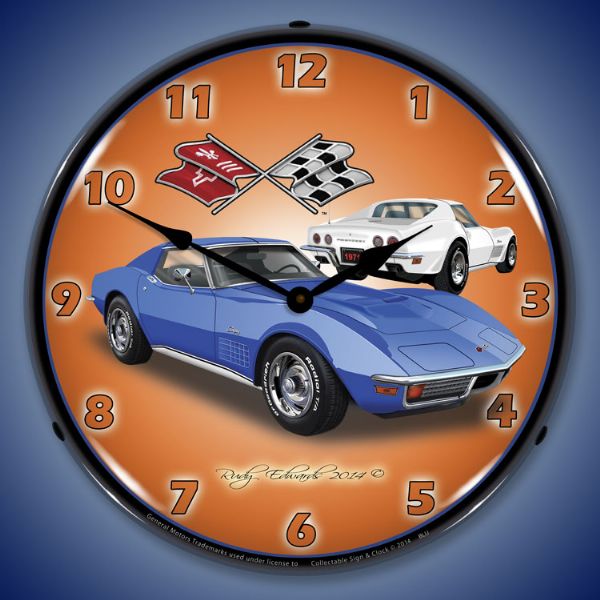 1971 Corvette Stingray Blue Lighted Clock