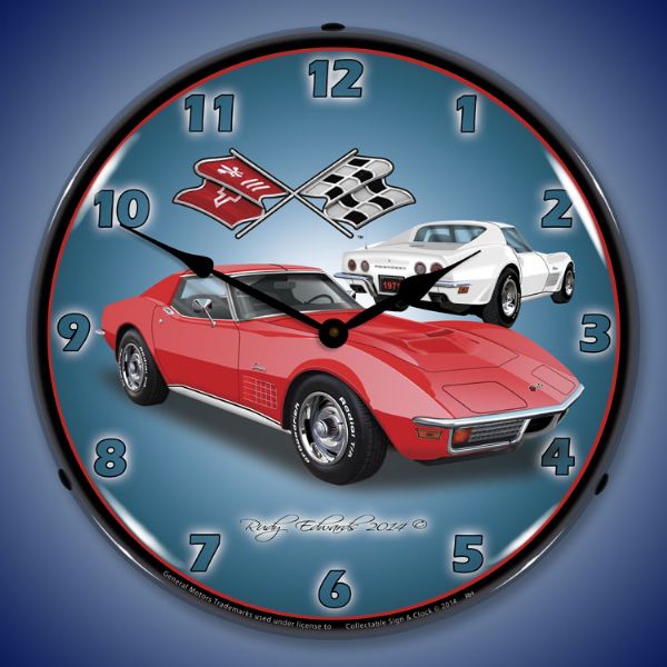 1971 Corvette Stingray Red Lighted Clock