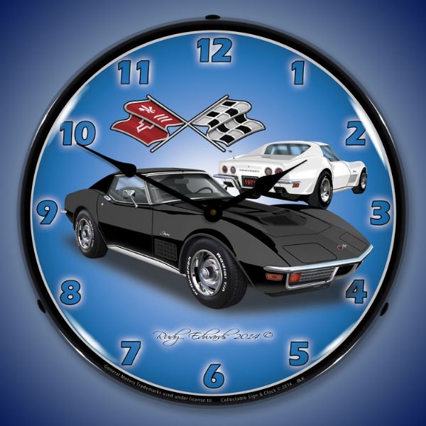 1971 Corvette Stingray Black Lighted Clock