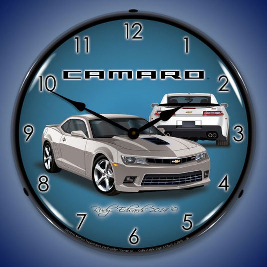 2014 SS Camaro Silver Ice Lighted Clock