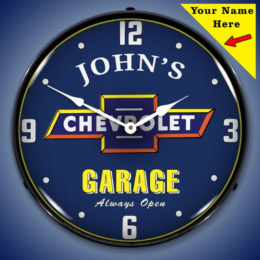 Add Your Name - Chevrolet Garage Lighted Clock
