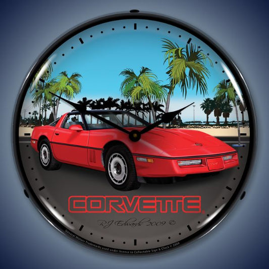 C4 Red Corvette Lighted Clock