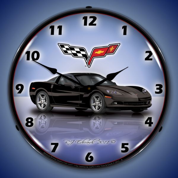 C6 Corvette Black Lighted Clock