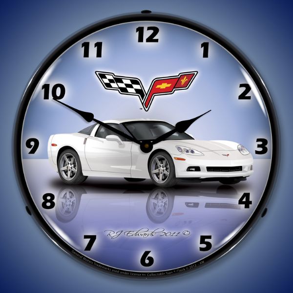 C6 Corvette Arctic White Lighted Clock