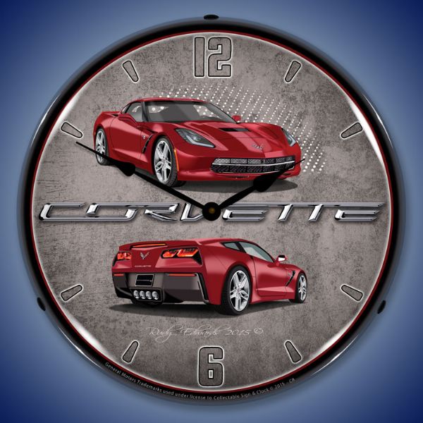 C7 Corvette Crystal Red Lighted Clock