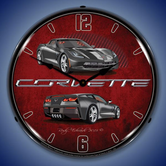 C7 Corvette Cyber Grey Lighted Clock