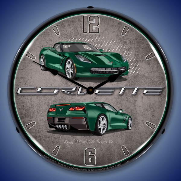 C7 Corvette Lime Rock Green Lighted Clock