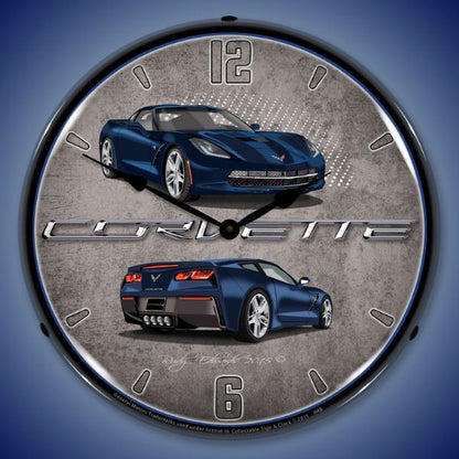 C7 Corvette Night Race Blue Lighted Clock
