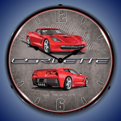 C7 Corvette Torch Red Lighted Clock