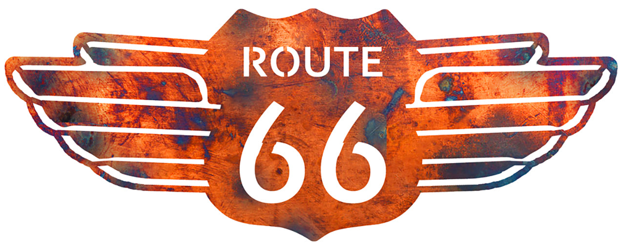 Route 66 With Wings Faux Copper Metal Sign 22.5x18.6