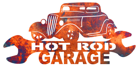 Hot Rod Garage Laser Cut Out Faux Copper Metal Sign 20.1x9.6