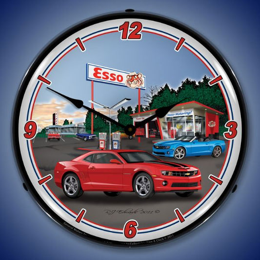 Camaro Esso Station Lighted Clock