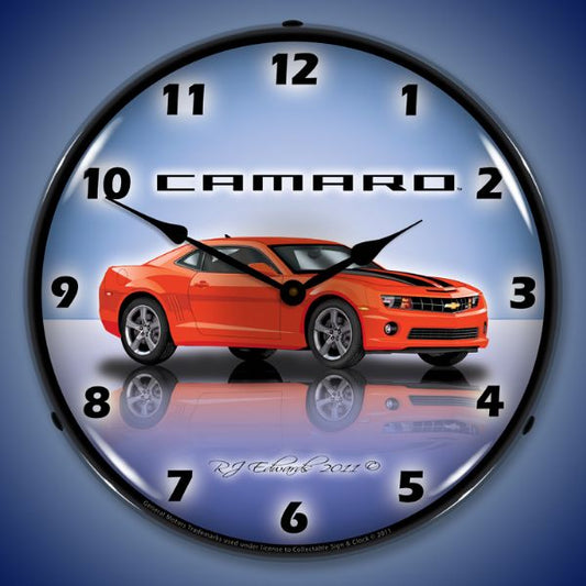 Camaro SS g5 Orange Lighted Clock