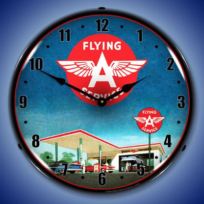 Flying A Gas Station Lighted Clock