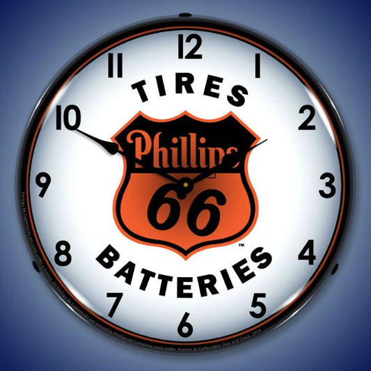 Phillips 66 Tires and Batteries Lighted Clock