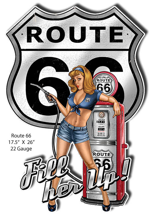 Route 66 Pin Up Girl Reproduction Cut Out Sign 22x15