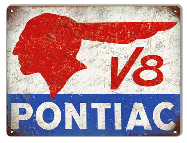 Aged Looking V8 Pontiac Motor Oil Sign 9x12