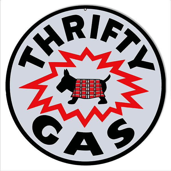 Thrifty Gas Motor Oil Reproduction Metal Sign 14" Round