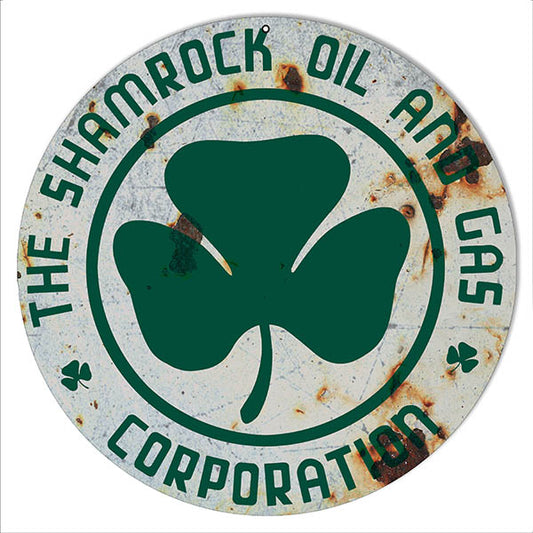 Shamrock Oil Distressed Reproduction Sign 14" Round