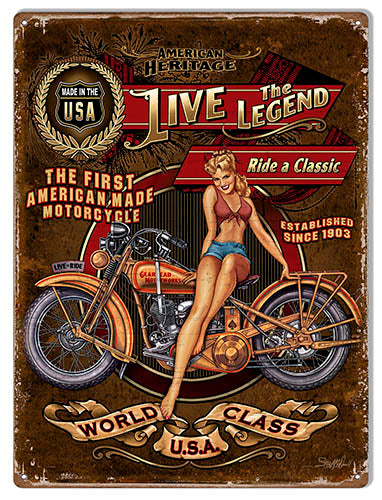 Classic Motorcycle Pin Up Girl Sign Garage Shop Art 12x16