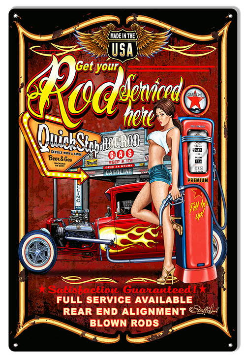 Hot Rod Serviced Here Garage Shop Sign 12x18