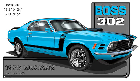 Mustang Blue 1970 Series Cut Out Metal Sign 13.5 x 24