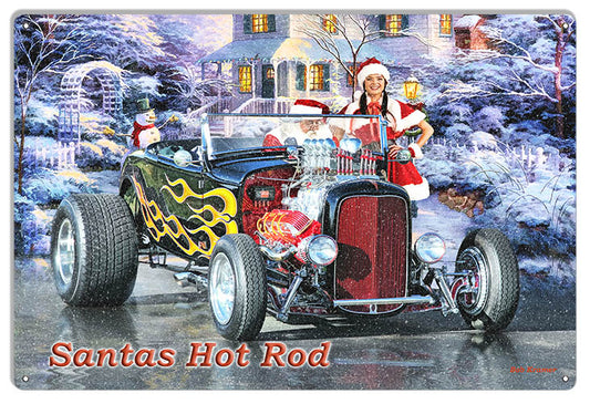 Santa's Hot Rod Metal Sign 12x18