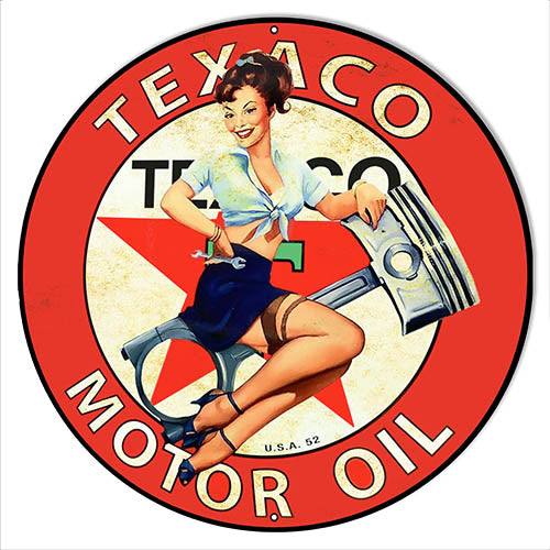 Texaco Motor Oil Pin Up Girl Metal Sign 14x14