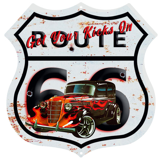 Route 66 Get Your Kicks Hot Rod Vintage Metal Sign 15x15